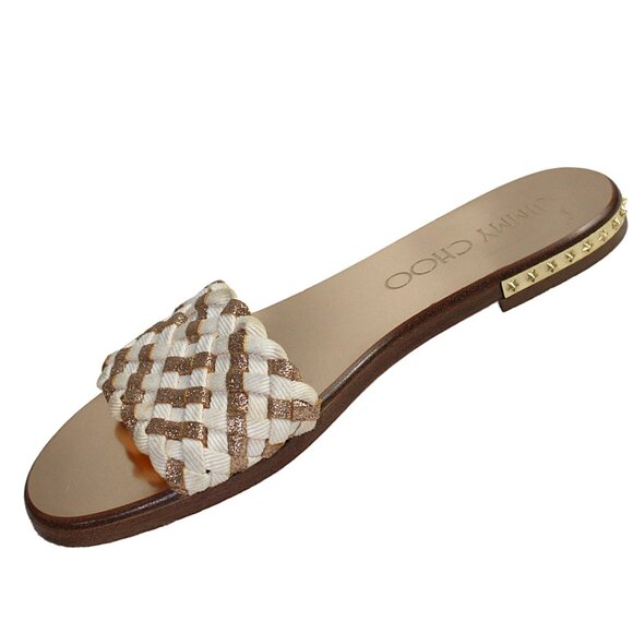 Jimmy Choo White Gold Weave Open Toe Slide Mule Sandal, Size 36.5 (US 6.5) - Picture 3 of 8